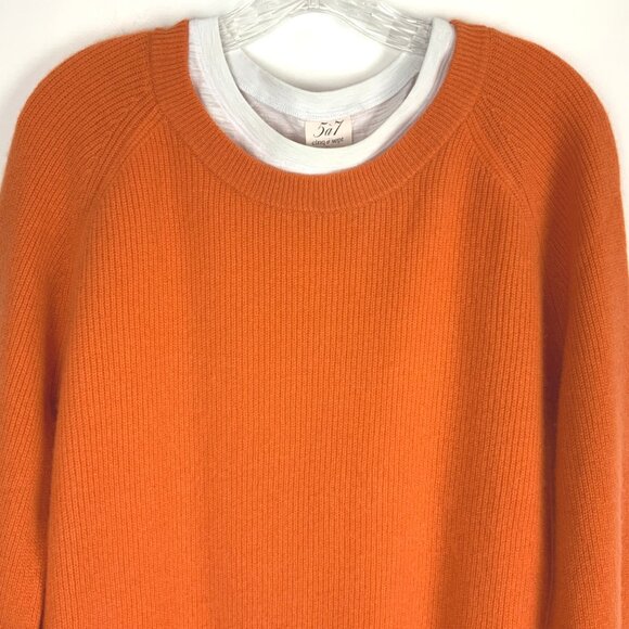 Cinq à Sept Orange 100% Cashmere White T-Shirt Layered Knit Sweater Sz M - Picture 4 of 16